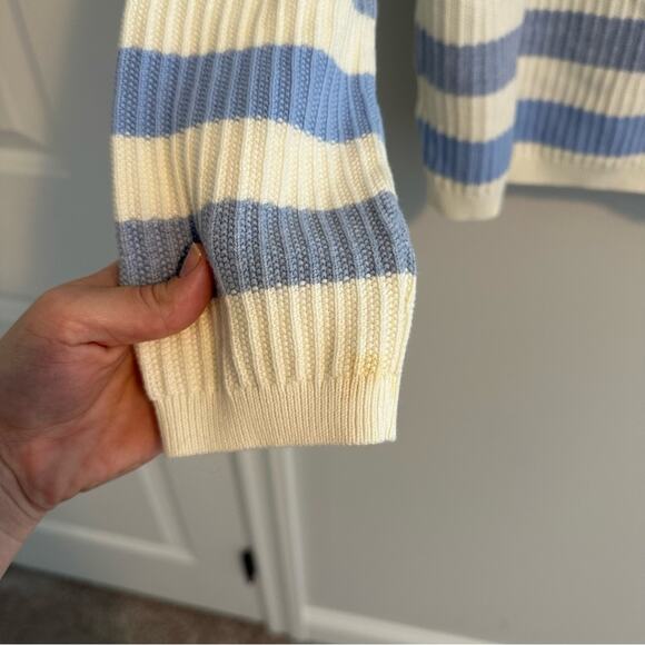 Talbots Blue White Striped Cardigan Sweater Medium - Picture 8 of 15